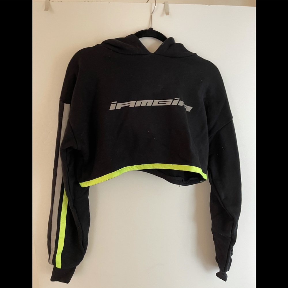 I AM GIA black hoodie with neon detailing. Size XS